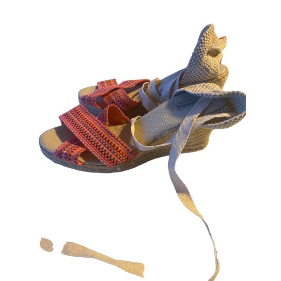 Pima 2 wedge espadrille ankle wrap pink multicolor polkadot sandals size - Picture 9 of 11